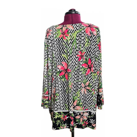 JN Collectipn Tropical Tunic Black and Pink Floral Blouse Top - Picture 5 of 14